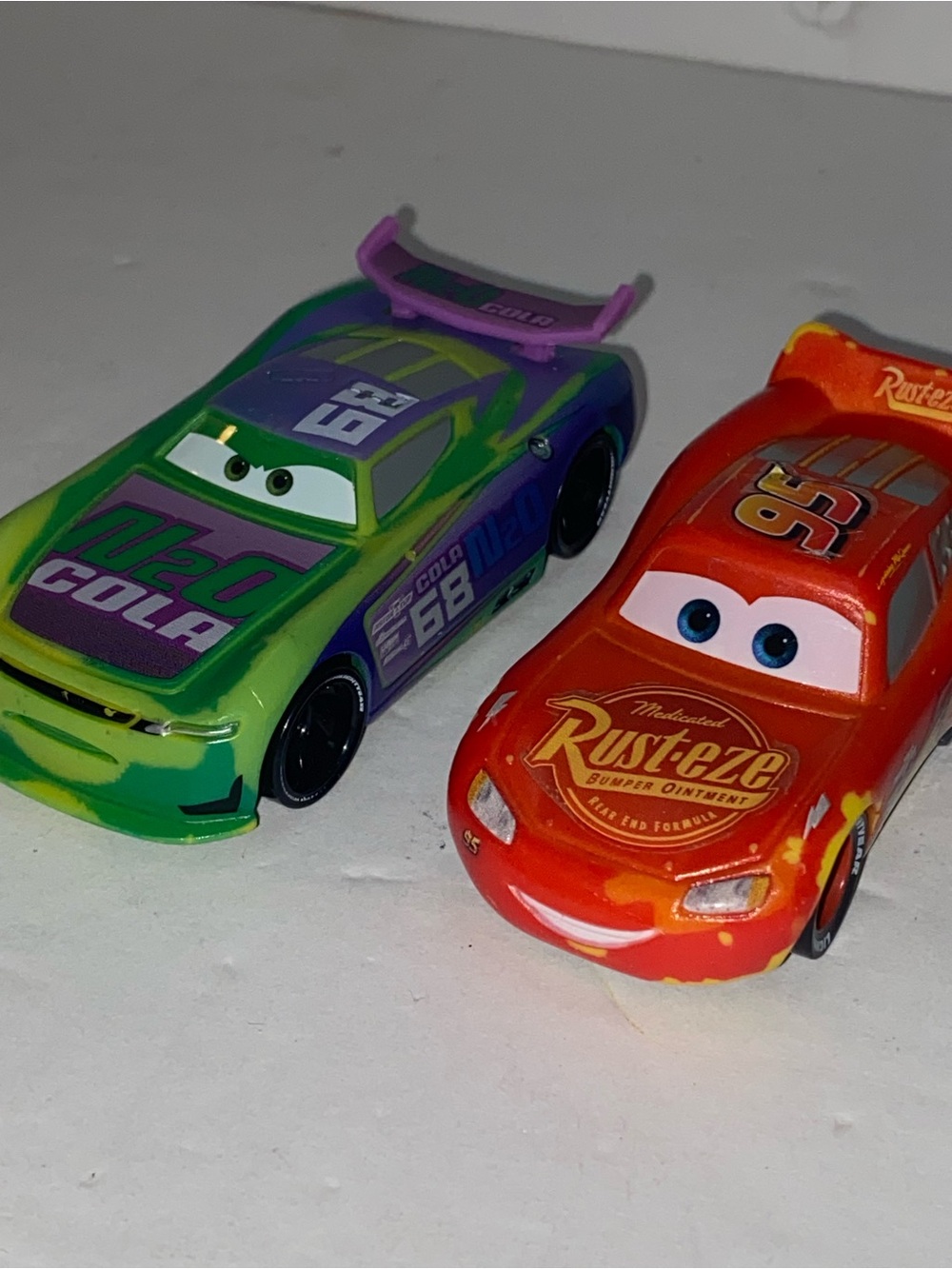H.J. Hollis (#68 N2O Cola) + lightning McQueen toy cars x2